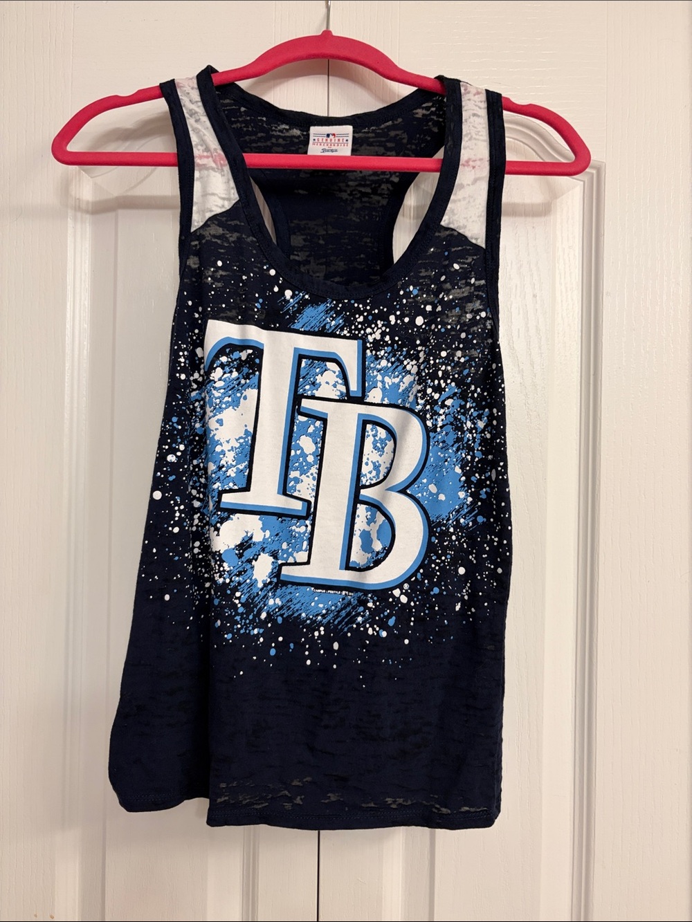 Tampa Bay Rays Navy and Light Blue Graphic Tank Top - TB Logo